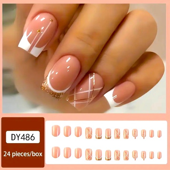 24pcs White French Tip Press On Nails/1pc Handheld Portable Led Nail Lamps Pen - Picture 2 of 15